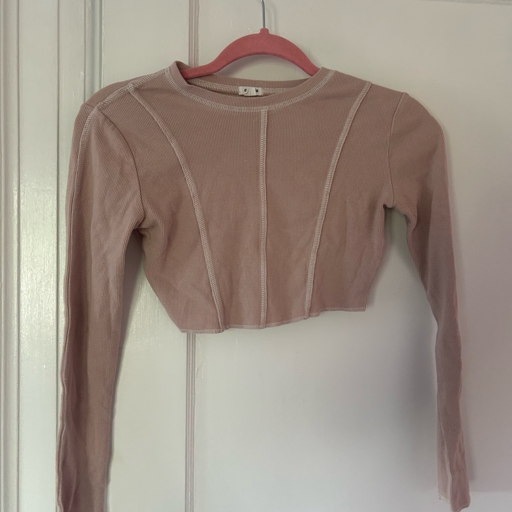 Garage Nude Long Sleeve Fitted Crop Top